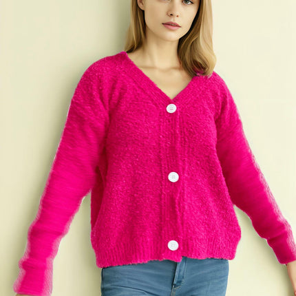 Women's Long Sleeve Solid Color Button Cardigan Commuter Knitted Sweater Jacket