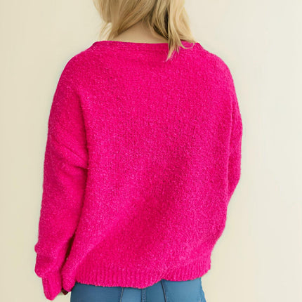 Women's Long Sleeve Solid Color Button Cardigan Commuter Knitted Sweater Jacket