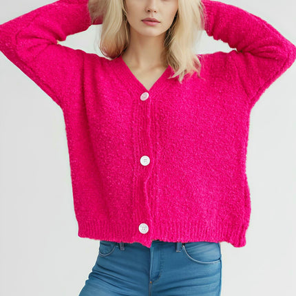 Women's Long Sleeve Solid Color Button Cardigan Commuter Knitted Sweater Jacket