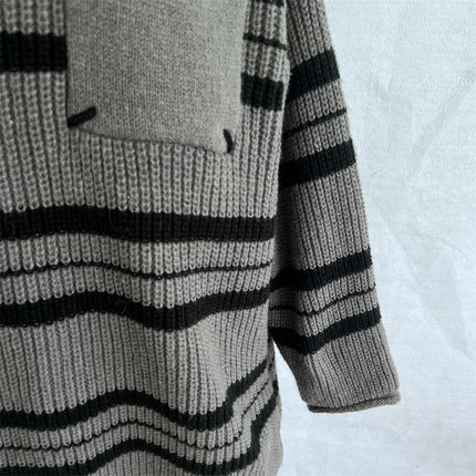 Women's Retro Striped Pullover Sweater Fashion Pocket Knitted Sweater Top