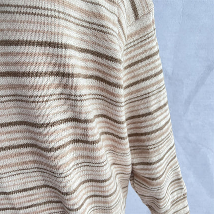Women's Striped Contrast Duffle Hooded Sweater - Loose Long Sleeve Knit Pullover