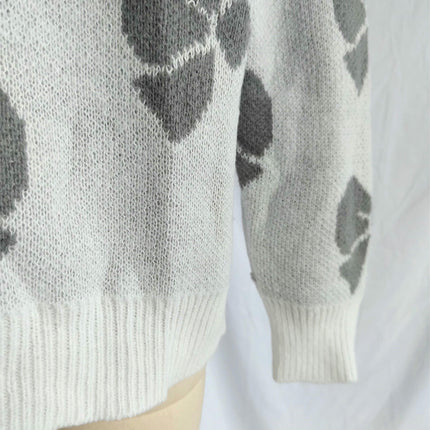 Women's Large Size Loose Bow Printed Sweater Pullover Long Sleeve Knit Cardigan