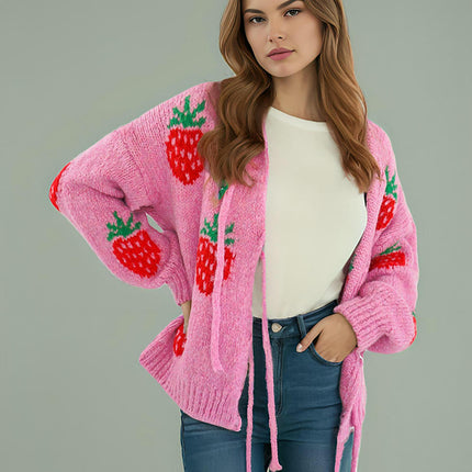 Women's Tie Front Cardigan Sweater Long Sleeve Crew Neck Bow Knot Knit Outwear