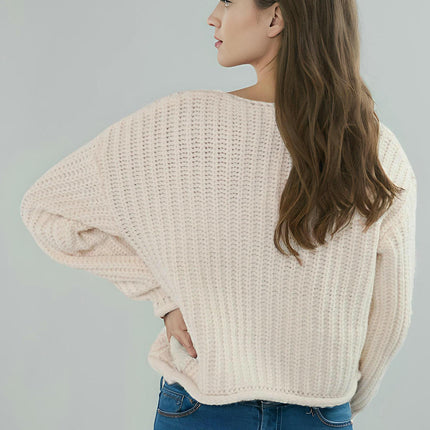 Women's Large Copper Button Solid Color Cardigan Long Sleeve Knit Pocket Jacket