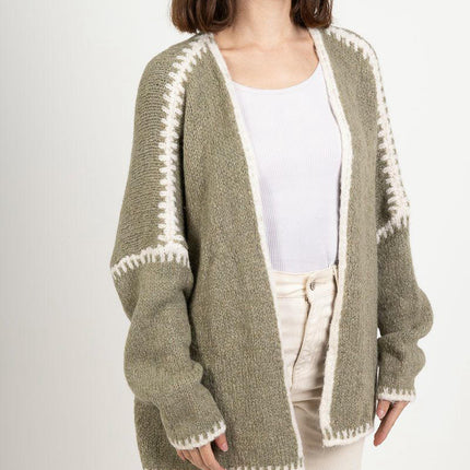 Women's Winter V-neck Knitted Cardigan Loose College Style Sweater Jacket