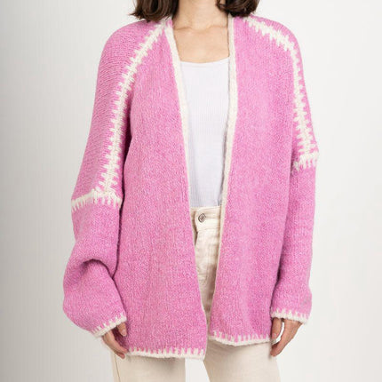 Women's Winter V-neck Knitted Cardigan Loose College Style Sweater Jacket