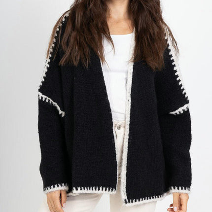 Women's Winter V-neck Knitted Cardigan Loose College Style Sweater Jacket