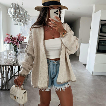 Women's Winter V-neck Knitted Cardigan Loose College Style Sweater Jacket