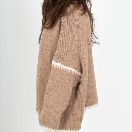 Women's Winter V-neck Knitted Cardigan Loose College Style Sweater Jacket