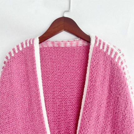 Women's Winter V-neck Knitted Cardigan Loose College Style Sweater Jacket