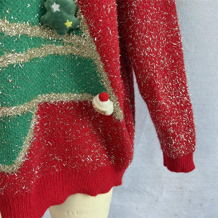 Christmas Tree Hooded Sweater Women's Winter Loose Bright Silk Knitted Jacket