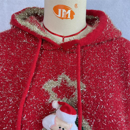 Christmas Tree Hooded Sweater Women's Winter Loose Bright Silk Knitted Jacket