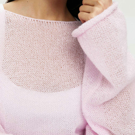 Hollow Knit Sweater Transparent Trumpet Long Sleeve Knitted Sweater T-shirt Women