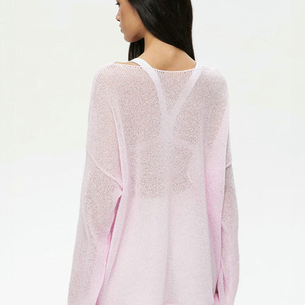Hollow Knit Sweater Transparent Trumpet Long Sleeve Knitted Sweater T-shirt Women