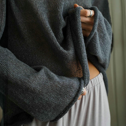 Hollow Knit Sweater Transparent Trumpet Long Sleeve Knitted Sweater T-shirt Women