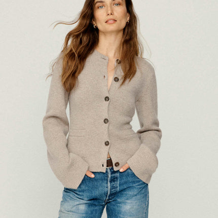 Simple Slim Fit Short Knit Button Cardigan Long Sleeve Sweater Jacket Women