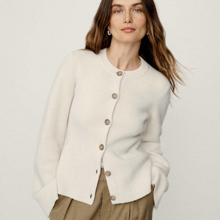Simple Slim Fit Short Knit Button Cardigan Long Sleeve Sweater Jacket Women