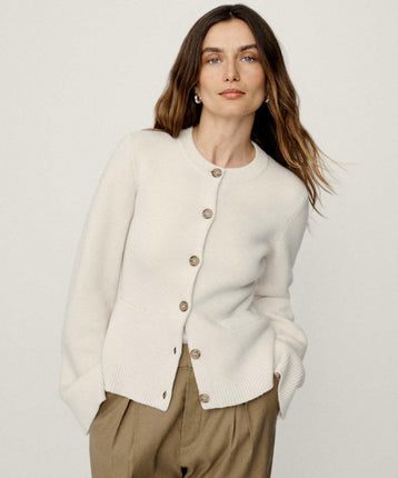 Simple Slim Fit Short Knit Button Cardigan Long Sleeve Sweater Jacket Women
