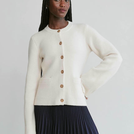 Simple Slim Fit Short Knit Button Cardigan Long Sleeve Sweater Jacket Women