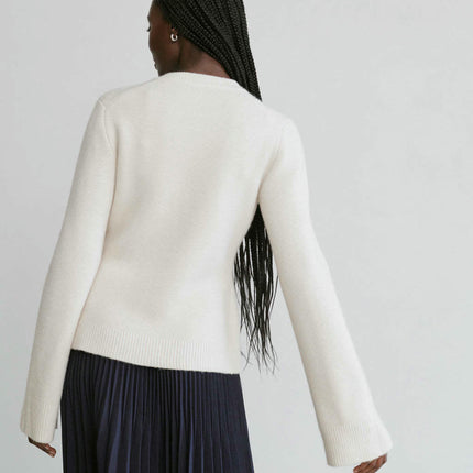 Simple Slim Fit Short Knit Button Cardigan Long Sleeve Sweater Jacket Women