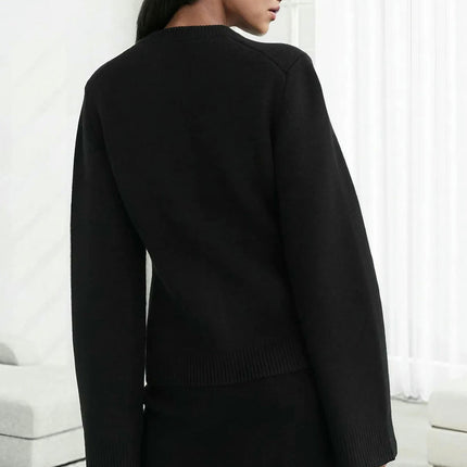Simple Slim Fit Short Knit Button Cardigan Long Sleeve Sweater Jacket Women