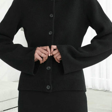 Simple Slim Fit Short Knit Button Cardigan Long Sleeve Sweater Jacket Women