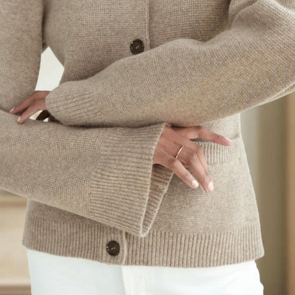 Simple Slim Fit Short Knit Button Cardigan Long Sleeve Sweater Jacket Women