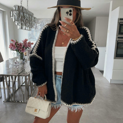 Knitted Cardigan Loose Large Size Women's Contrast Color Sweater Jacket