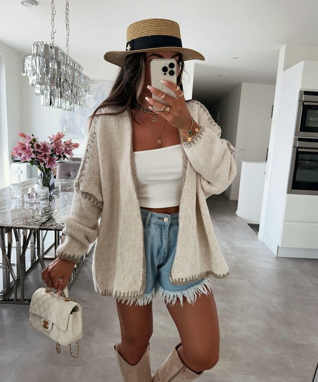 Knitted Cardigan Loose Large Size Women's Contrast Color Sweater Jacket