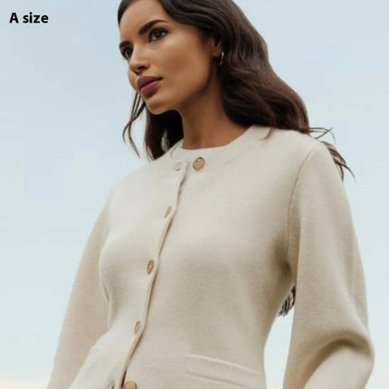 Simple Slim Fit Short Knit Button Cardigan Long Sleeve Sweater Jacket Women
