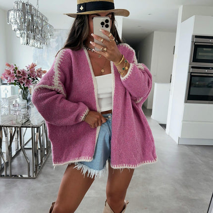 Knitted Cardigan Loose Large Size Women's Contrast Color Sweater Jacket
