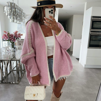 Knitted Cardigan Loose Large Size Women's Contrast Color Sweater Jacket