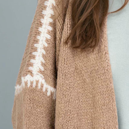 Knitted Cardigan Loose Large Size Women's Contrast Color Sweater Jacket