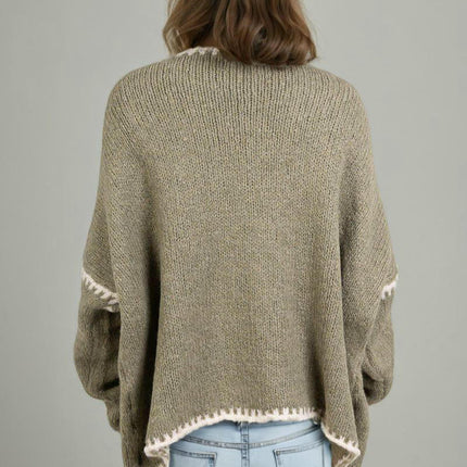 Knitted Cardigan Loose Large Size Women's Contrast Color Sweater Jacket