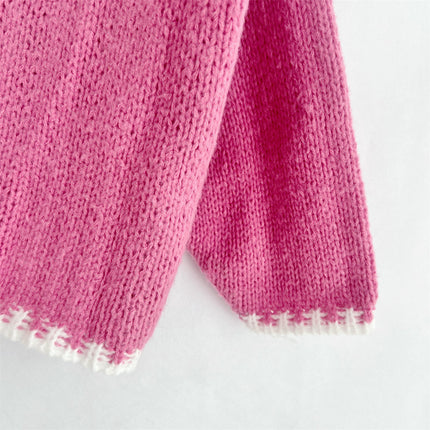Knitted Cardigan Loose Large Size Women's Contrast Color Sweater Jacket
