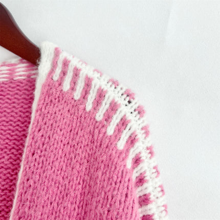 Knitted Cardigan Loose Large Size Women's Contrast Color Sweater Jacket