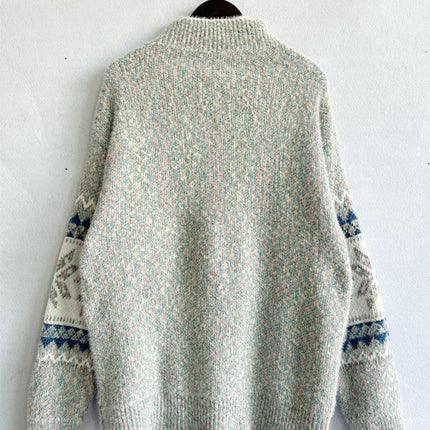 Women's Pullover Knit Sweater Half Turtleneck Chenille Snowflake Sweater