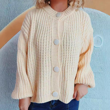 Women's Lazy Style Round Neck Loose Casual Wool Knitted Cardigan Jacket