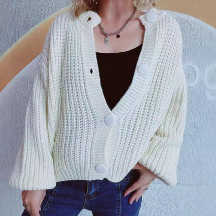 Women's Lazy Style Round Neck Loose Casual Wool Knitted Cardigan Jacket