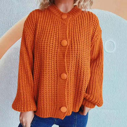 Women's Lazy Style Round Neck Loose Casual Wool Knitted Cardigan Jacket