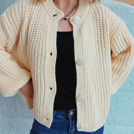 Women's Lazy Style Round Neck Loose Casual Wool Knitted Cardigan Jacket