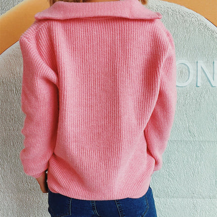 Women's Solid Color Sweater Lapel Zipper Long Sleeve Knitted Cardigan Jacket