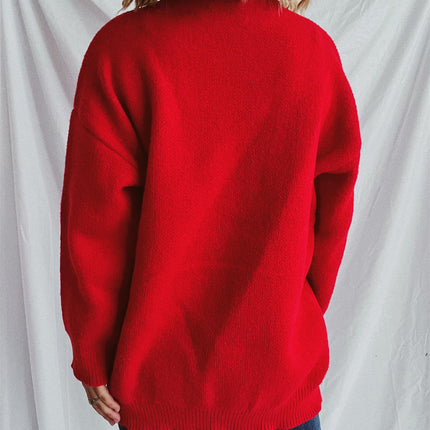Women's Love Jacquard Loose Cute Bow Knitted Sweater Long Sleeve Pullover
