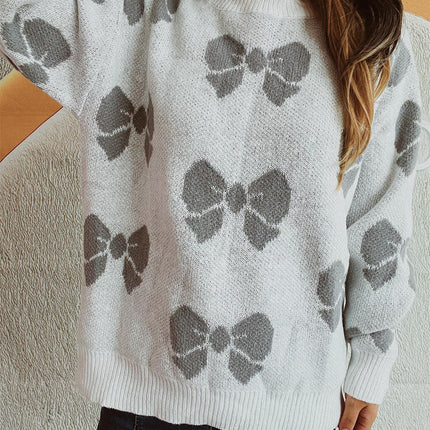 Women's Long-Sleeved Large Size Bow Print Sweater Loose Pullover Sweater