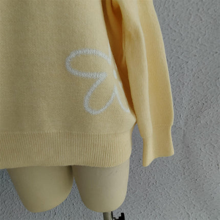 Women's Flower Printed Sweater Loose Fashion Casual Round Neck Knitted Top