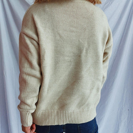 Five-pointed Star Embroidered Sweater Contrast Color Loose Round Neck Sweater
