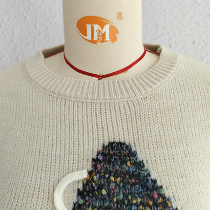 Five-pointed Star Embroidered Sweater Contrast Color Loose Round Neck Sweater
