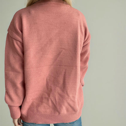 Women's Knit Sweater Pullover - Long Sleeve Round Neck Star Pattern Casual Knit Top