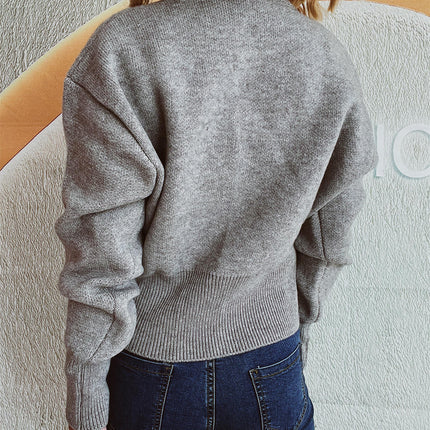 Women's Long Sleeve Round Neck Pullover Sweater Zipper Stylish Waist Knitted Top