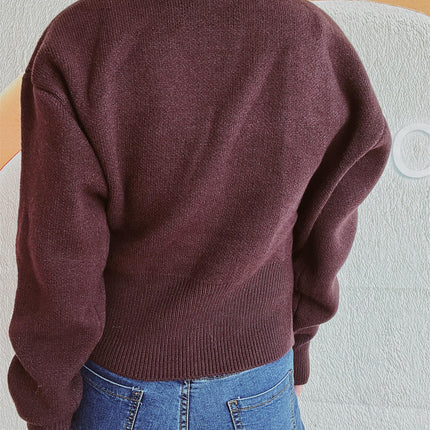Women's Long Sleeve Round Neck Pullover Sweater Zipper Stylish Waist Knitted Top
